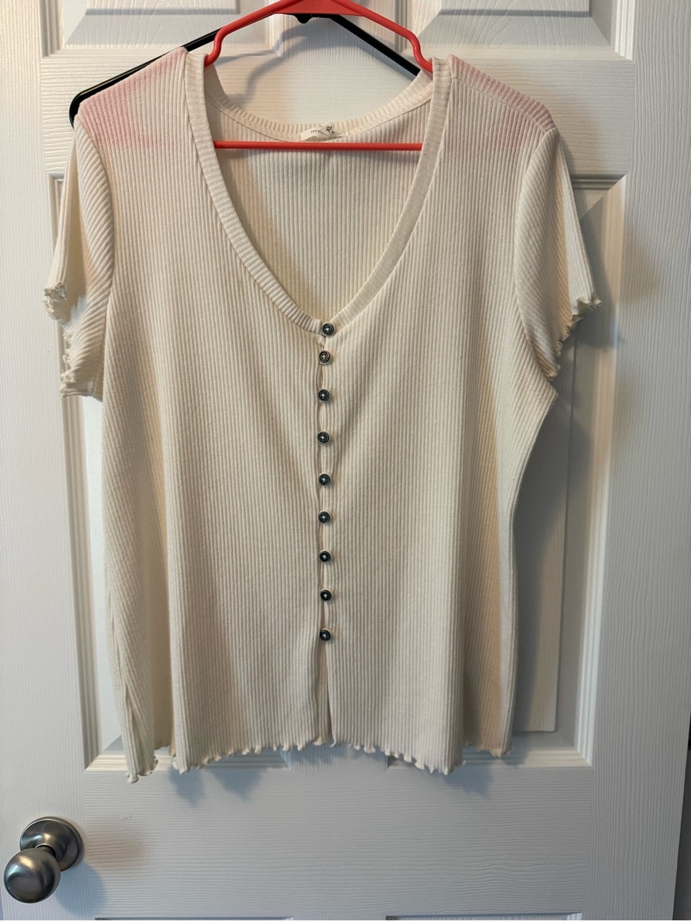 Maurices Cream Ribbed Button-Front Women’s Top